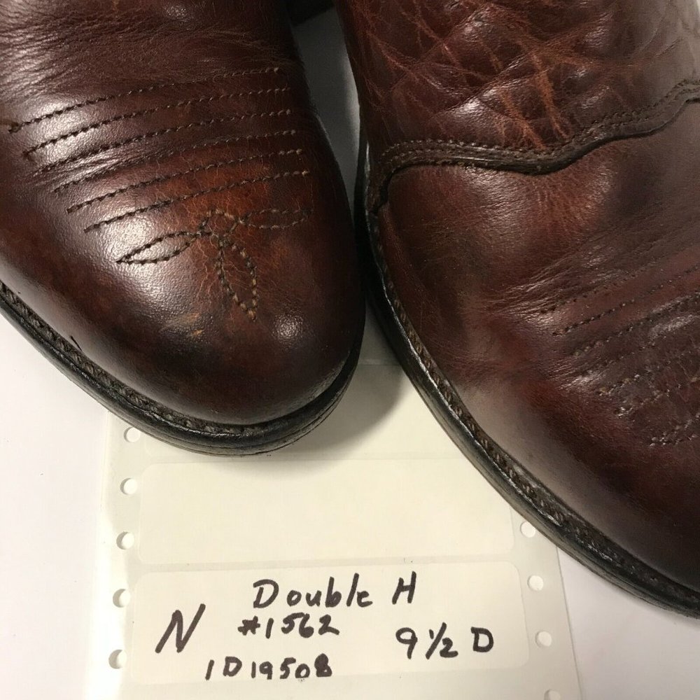 Double H Mens 9.5D Brown Leather Western Heeled Boots U.S.A. - Picture 9 of 12